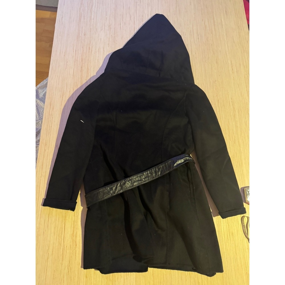 Lauren Ralph Lauren Black Wool Blend Hooded Wrap Coat Leather Belt 14 NWT 26 - Picture 3 of 6